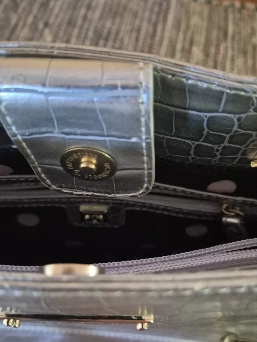 Anne Klein Metallic Silver Croc-Embossed Tote with Gold Accents